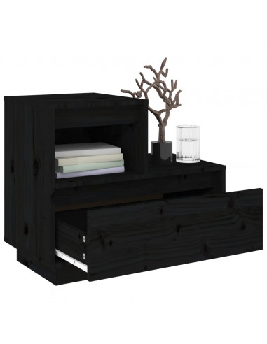 Comodini Neri 2 pz 60x34x51 cm in Legno Massello di Pino