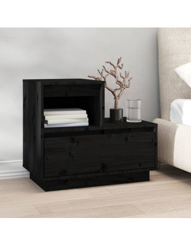 Comodini Neri 2 pz 60x34x51 cm in Legno Massello di Pino