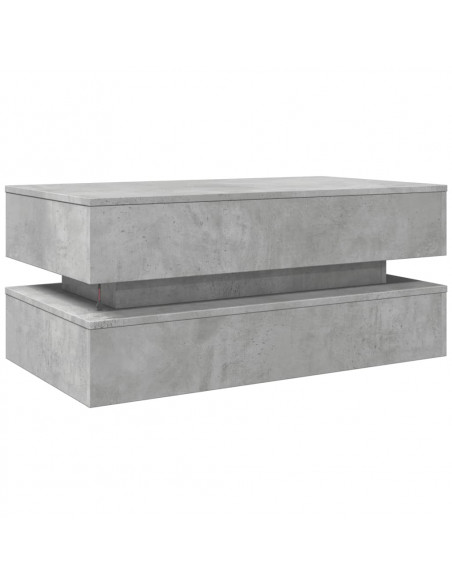 Tavolino da Soggiorno con Luci LED Grigio Cemento 90x50x40 cm