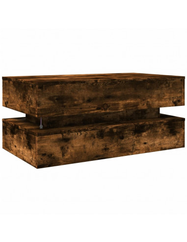 Tavolino da Soggiorno con Luci LED Rovere Fumo 90x50x40 cm