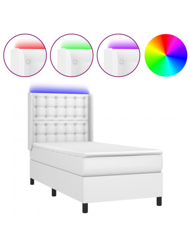 Giroletto Molle con Materasso e LED Bianco 100x200cm Similpelle