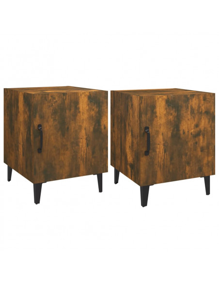 Comodini 2 pz Rovere Fumo in Legno Multistrato
