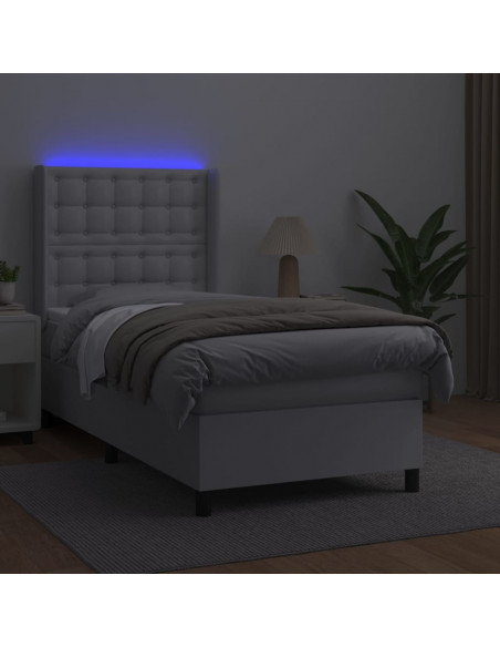 Giroletto Molle con Materasso e LED Bianco 100x200cm Similpelle