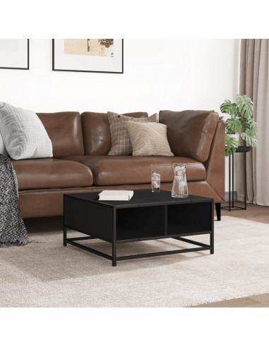 Tavolino da Salotto Nero 60,5x60,5x30cm Truciolato e Metallo