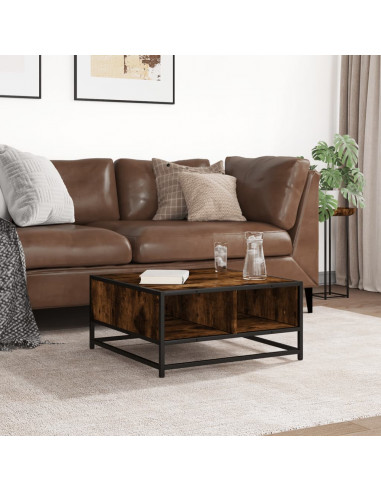 Tavolino Rovere Fumo 60,5x60,5x30 cm in Truciolato e Metallo