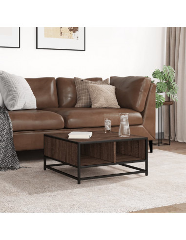 Tavolino Rovere Marrone 60,5x60,5x30 cm in Truciolato e Metallo