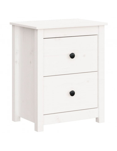 Comodino Bianco 50x35x61,5 cm in Legno Massello di Pino