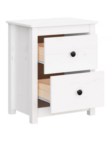 Comodino Bianco 50x35x61,5 cm in Legno Massello di Pino