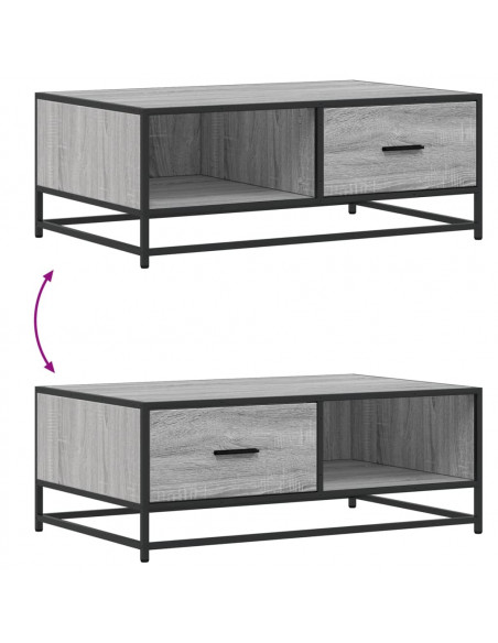 Tavolino Grigio Sonoma 90x57x35 cm Legno Multistrato e Metallo