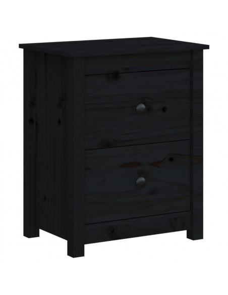 Comodino Nero 50x35x61,5 cm in Legno Massello di Pino