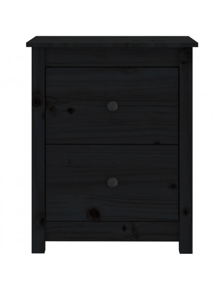 Comodino Nero 50x35x61,5 cm in Legno Massello di Pino