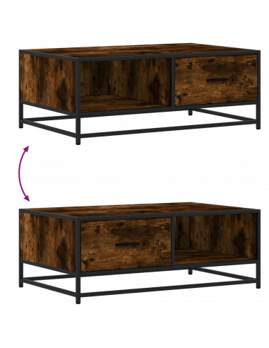 Tavolino Rovere Fumo 90x57x35 cm in Legno Multistrato e Metallo