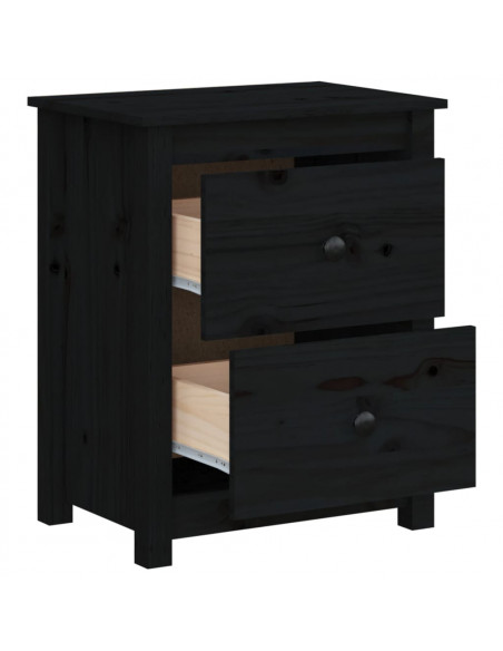 Comodino Nero 50x35x61,5 cm in Legno Massello di Pino