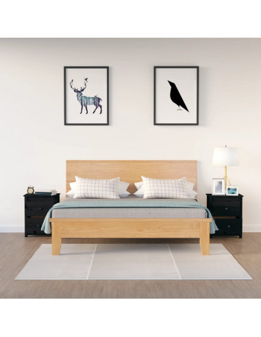 Comodini 2 pz Neri 50x35x61,5 cm in Legno Massello di Pino