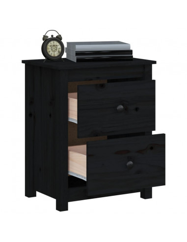 Comodini 2 pz Neri 50x35x61,5 cm in Legno Massello di Pino