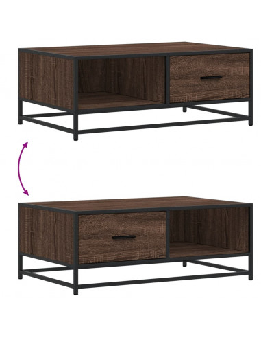 Tavolino Rovere Marrone 90x57x35 cm Legno Multistrato e Metallo