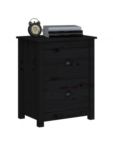 Comodini 2 pz Neri 50x35x61,5 cm in Legno Massello di Pino
