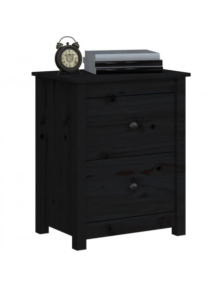 Comodini 2 pz Neri 50x35x61,5 cm in Legno Massello di Pino