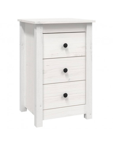 Comodino Bianca 40x35x61,5 cm in Legno Massello di Pino