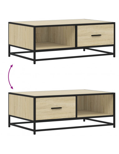 Tavolino Rovere Sonoma 90x57x35 cm Legno Multistrato e Metallo