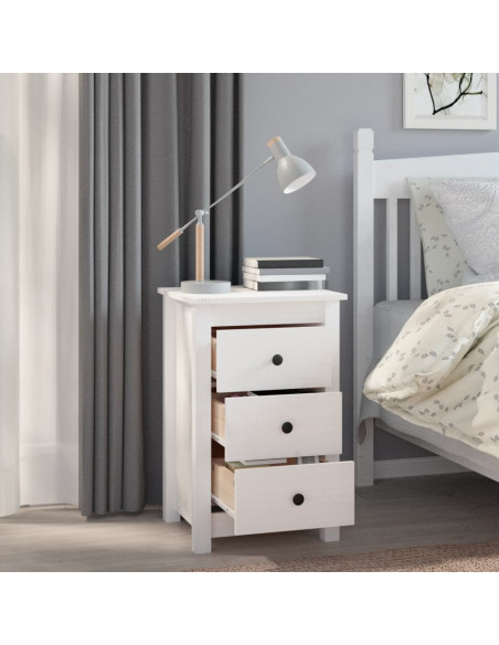 Comodini 2 pz Bianca 40x35x61,5 cm in Legno Massello di Pino