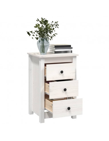 Comodini 2 pz Bianca 40x35x61,5 cm in Legno Massello di Pino