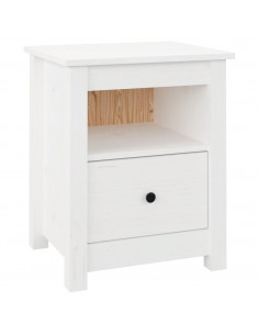 Comodino Bianco 40x35x49 cm in Legno Massello di Pino 2