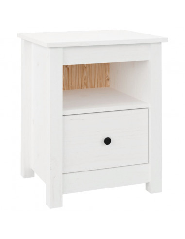 Comodino Bianco 40x35x49 cm in Legno Massello di Pino