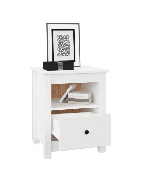 Comodino Bianco 40x35x49 cm in Legno Massello di Pino