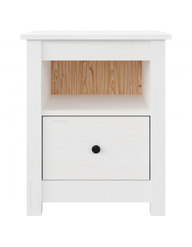 Comodino Bianco 40x35x49 cm in Legno Massello di Pino