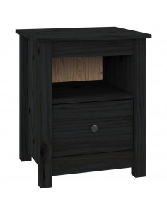 Comodino Nero 40x35x49 cm in Legno Massello di Pino 2