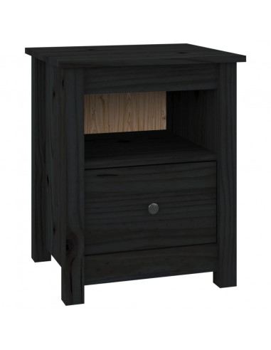 Comodino Nero 40x35x49 cm in Legno Massello di Pino