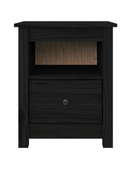 Comodino Nero 40x35x49 cm in Legno Massello di Pino