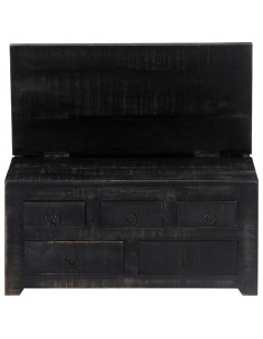 Tavolino da Salotto Nero 65x65x30 cm in Legno Massello di Mango 2