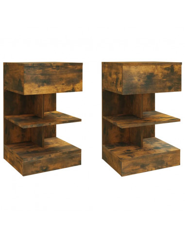 Comodini 2 pz Rovere Fumo 40x35x65 cm in Legno Multistrato