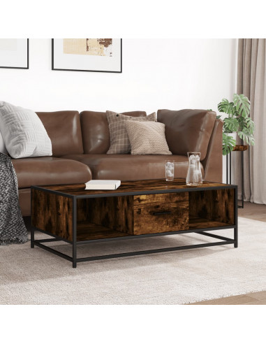 Tavolino Rovere Fumo 100x57x35cm in Legno Multistrato e Metallo