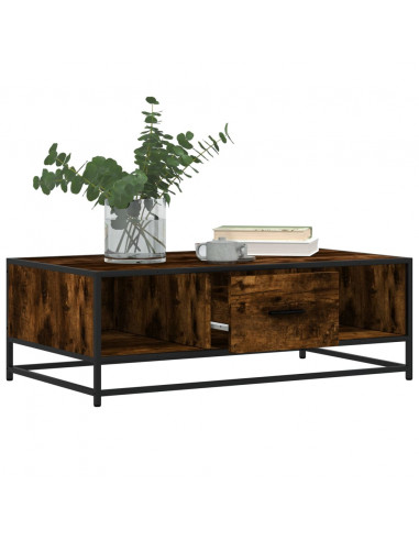 Tavolino Rovere Fumo 100x57x35cm in Legno Multistrato e Metallo