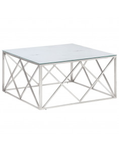 Tavolino Salotto Argento Acciaio Inossidabile Vetro Temperato 2