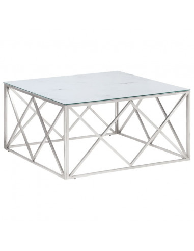 Tavolino Salotto Argento Acciaio Inossidabile Vetro Temperato