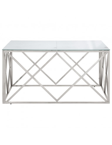 Tavolino Salotto Argento Acciaio Inossidabile Vetro Temperato