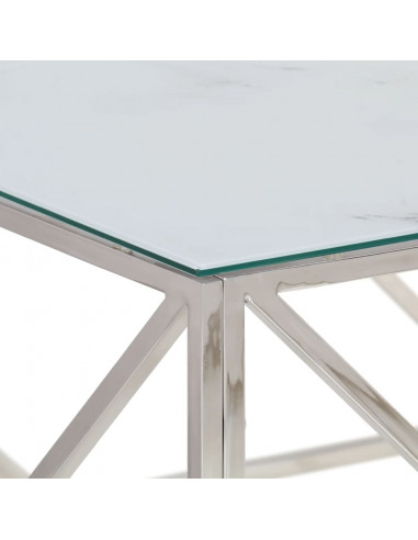 Tavolino Salotto Argento Acciaio Inossidabile Vetro Temperato