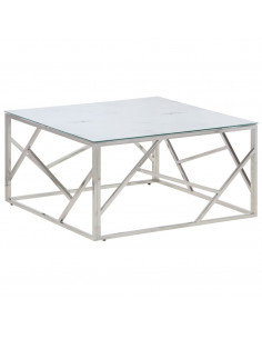 Tavolino Salotto Argento Acciaio Inossidabile Vetro Temperato 2