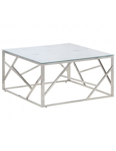 Tavolino Salotto Argento Acciaio Inossidabile Vetro Temperato