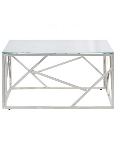 Tavolino Salotto Argento Acciaio Inossidabile Vetro Temperato