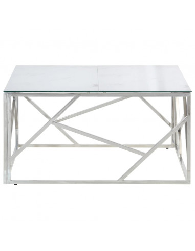 Tavolino Salotto Argento Acciaio Inossidabile Vetro Temperato