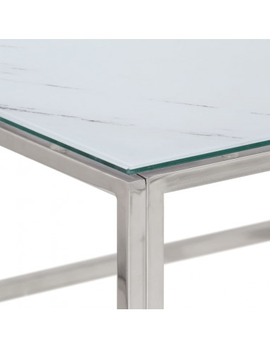 Tavolino Salotto Argento Acciaio Inossidabile Vetro Temperato
