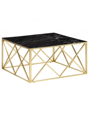 Tavolino Salotto Dorato Acciaio Inossidabile e Vetro Temperato