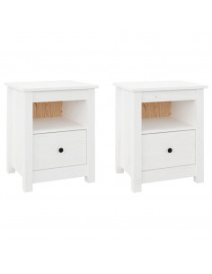 Comodini 2 pz Bianchi 40x35x49 cm in Legno Massello di Pino 2