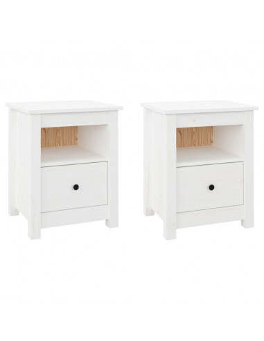 Comodini 2 pz Bianchi 40x35x49 cm in Legno Massello di Pino