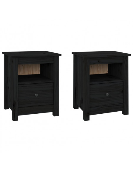 Comodini 2 pz Neri 40x35x49 cm in Legno Massello di Pino